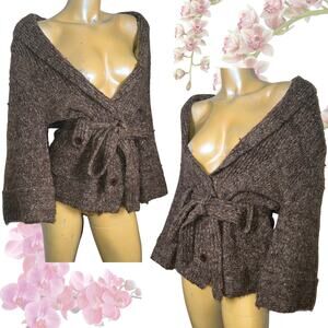 Brown Sweater Cardigan With Tie
